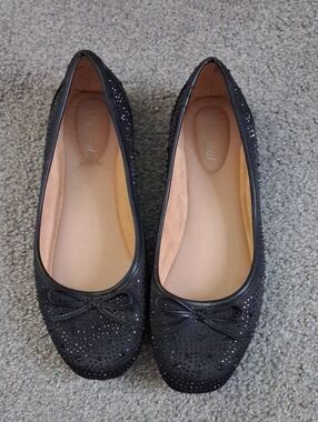Xappeal Black Sparkle Ballet Flats with Bow Accent Size 10